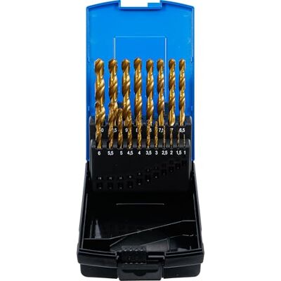 BGS Juego de brocas espirales HSS nitrurado de titanio 1 10 mm 19 piezas BGS Juego de brocas espirales HSS nitrurado de titanio 1 10 mm 19 piezas