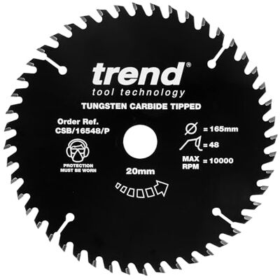 Trend CraftPro Hoja de Sierra Recubierta de PTFE Antiadherente TCT, 165mm Diámetro, 20mm Eje, 48 Dientes, 2.2mm Ancho de Corte, Trend CraftPro Hoja de Sierra Recubierta de PTFE Antiadherente TCT, 165mm Diámetro, 20mm Eje, 48 Dientes, 2.2mm Ancho de Corte,