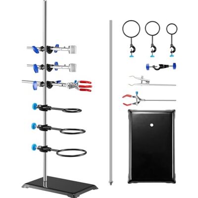 VEVOR Soporte de Laboratorio de Acero Con Varilla de 60 cm y Base de Hierro Fundido 210,82x135 mm, Abrazaderas de Pistón, Bureta y Cruzadas VEVOR Soporte de Laboratorio de Acero Con Varilla de 60 cm y Base de Hierro Fundido 210,82x135 mm, Abrazaderas de Pistón, Bureta y Cruzadas