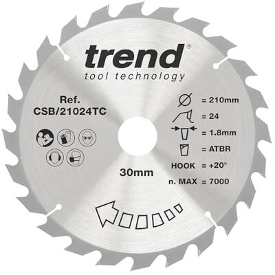 Trend Wood Cordless ATBR Hoja de Sierra Circular, 210mm de Diámetro, 30mm de Orificio, 24 Dientes, 1.8mm de Corte, +20° de Ángulo, metal duro (TCT), Acabado Grueso, Trend Wood Cordless ATBR Hoja de Sierra Circular, 210mm de Diámetro, 30mm de Orificio, 24 Dientes, 1.8mm de Corte, +20° de Ángulo, metal duro (TCT), Acabado Grueso,