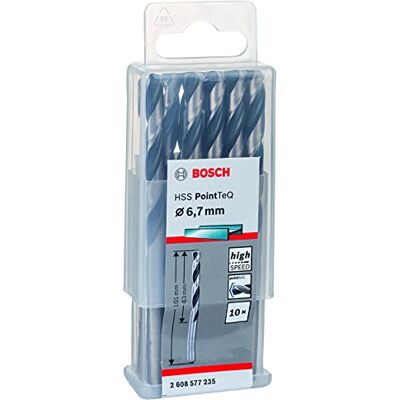 Bosch Professional 10 brocas helicoidales HSS PointTeQ, para metal, 6.7 x 63 x 101 mm, accesorio de taladro Bosch Professional 10 brocas helicoidales HSS PointTeQ, para metal, 6.7 x 63 x 101 mm, accesorio de taladro