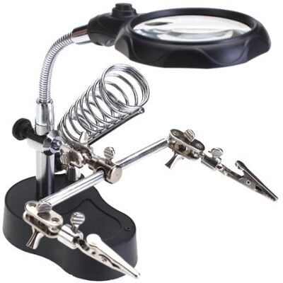 EUROXANTY - Lupa con Luz LED 12X 3.5x Soporte Con 2 Pinzas De Cocodrilo Para La Electrónica De Soldadura Negro EUROXANTY - Lupa con Luz LED 12X 3.5x Soporte Con 2 Pinzas De Cocodrilo Para La Electrónica De Soldadura Negro
