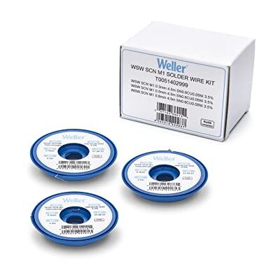 Weller WSW SCN M1 () Kit De Alambre De Soldadura Sin Plomo Ø 0,3 / 0,5 / 0,8mm, Aleación Sn99.3Cu0.6Ni0.05, Contenido De Fundente 3.5%, 21g Weller WSW SCN M1 () Kit De Alambre De Soldadura Sin Plomo Ø 0,3 / 0,5 / 0,8mm, Aleación Sn99.3Cu0.6Ni0.05, Contenido De Fundente 3.5%, 21g