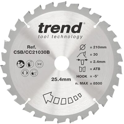 Trend Sierra de inglete Hoja 210 mm 30T TCT -5° gancho, acabado medio Trend Sierra de inglete Hoja 210 mm 30T TCT -5° gancho, acabado medio