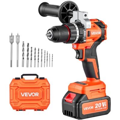 VEVOR Taladro Percutor Inalámbrico 20 V 26000 BPM Taladro Atornillador para Madera Metal Tornillos, Batería 4000 mAh, Portabrocas Metálico de 12,7 mm, sin Escobillas, con Kit de Brocas y Estuche VEVOR Taladro Percutor Inalámbrico 20 V 26000 BPM Taladro Atornillador para Madera Metal Tornillos, Batería 4000 mAh, Portabrocas Metálico de 12,7 mm, sin Escobillas, con Kit de Brocas y Estuche