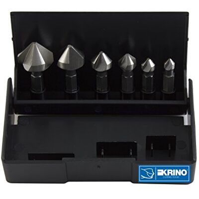 KRINO avellanador HSS con casquillo hexagonal 1/4 para acero y metales, juego de 6 unidades) KRINO avellanador HSS con casquillo hexagonal 1/4 para acero y metales, juego de 6 unidades)
