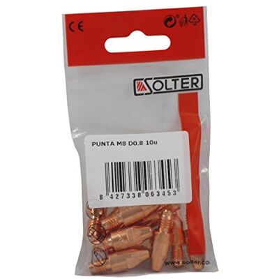 Solter Punta de Contacto MIG M8 Ø0,8 mm L30 mm – Cobre Alta Conductividad – Pack 10 uds – Soldadura Precisa y Continua – Ref. Solter Punta de Contacto MIG M8 Ø0,8 mm L30 mm – Cobre Alta Conductividad – Pack 10 uds – Soldadura Precisa y Continua – Ref.