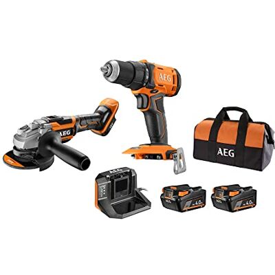 AEG Duo Taladro y amoladora (125 mm, 18 V, 2 baterías de 4,0 Ah, cargador, bolsa de almacenamiento AEG Duo Taladro y amoladora (125 mm, 18 V, 2 baterías de 4,0 Ah, cargador, bolsa de almacenamiento