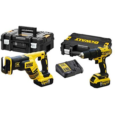 DeWalt Pack de 18 V y 5,0 Ah (compuesto de: taladro de impacto DCD778 y sierra sable DCS367, incluye 2 baterías, cargador rápido del sistema), 18 V DeWalt Pack de 18 V y 5,0 Ah (compuesto de: taladro de impacto DCD778 y sierra sable DCS367, incluye 2 baterías, cargador rápido del sistema), 18 V
