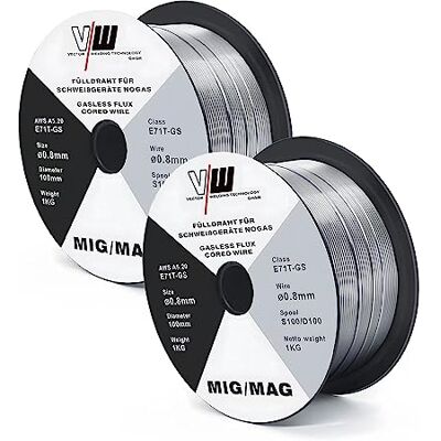 VECTOR WELDING Hilo de Soldar sin Gas 0,8 mm 1 kg, E71T-GS, 2 Unidades Hilo Tubular sin Gas, Bobina D100 Mandril de 16 mm, Baja Salpicadura, para Soldadoras MIG MAG VECTOR WELDING Hilo de Soldar sin Gas 0,8 mm 1 kg, E71T-GS, 2 Unidades Hilo Tubular sin Gas, Bobina D100 Mandril de 16 mm, Baja Salpicadura, para Soldadoras MIG MAG