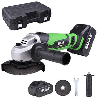 BAKAJI Amoladora angular 18 V 3000 mAh batería carga rápida 1 hora 8000 rpm mandril M14 para discos de 115 mm con maletín mango antivibración y disco, diseño compacto y ligero BAKAJI Amoladora angular 18 V 3000 mAh batería carga rápida 1 hora 8000 rpm mandril M14 para discos de 115 mm con maletín mango antivibración y disco, diseño compacto y ligero