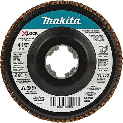 Makita X-Lock Disco plano de 4‑1/2 pulgadas, grano 60, tipo 27, para molino X-Lock y todas las amoladoras de eje de 7/8 pulgadas Makita X-Lock Disco plano de 4‑1/2 pulgadas, grano 60, tipo 27, para molino X-Lock y todas las amoladoras de eje de 7/8 pulgadas