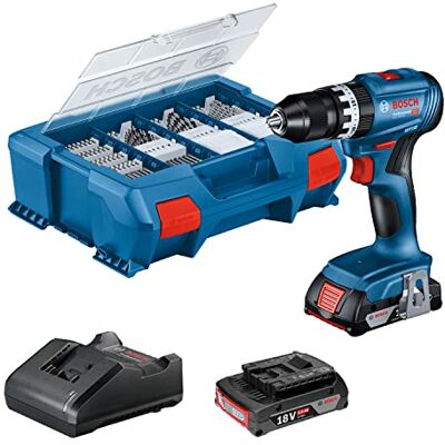 Bosch 18V System taladro con percusión a batería GSB 18V-45 (velocidad de giro 1900 rpm, incl. 2 baterías 2.0Ah, GAL 18V-2082, set con 82 accesorios, L-Case Pick & Click) Bosch 18V System taladro con percusión a batería GSB 18V-45 (velocidad de giro 1900 rpm, incl. 2 baterías 2.0Ah, GAL 18V-2082, set con 82 accesorios, L-Case Pick & Click)
