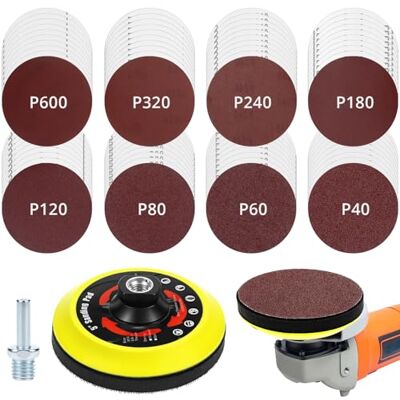 QWORK ® 80 Piezas lija de amoladora angular, 125mm 40/60/80/120/180/240/320/600 grano papel de lija con varilla y disco de pulido, para madera, metal y pintura QWORK ® 80 Piezas lija de amoladora angular, 125mm 40/60/80/120/180/240/320/600 grano papel de lija con varilla y disco de pulido, para madera, metal y pintura