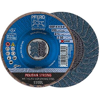 PFERD Disco abanico Polifan Strong, 10 unidades, 115 mm, Z50, X-Lock (22,23 mm), SGP Steel, – para mayor eliminación y menor consumo de discos PFERD Disco abanico Polifan Strong, 10 unidades, 115 mm, Z50, X-Lock (22,23 mm), SGP Steel, – para mayor eliminación y menor consumo de discos