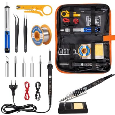 Carehabi Set soldador estaño, 16 en 1 soldering iron 60W, 220-480°C temperatura ajustable, estación de soldadura, 5 puntas de soldadura, alambre de soldadura, pinzas y bomba desoldadora para soldar electronica Carehabi Set soldador estaño, 16 en 1 soldering iron 60W, 220-480°C temperatura ajustable, estación de soldadura, 5 puntas de soldadura, alambre de soldadura, pinzas y bomba desoldadora para soldar electronica