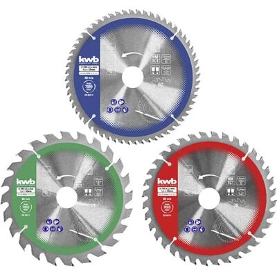 kwb Equipo Básico Para Sierras Circulares, Sierras de Capuchón e Inglete Con Diferentes Imágenes de Corte de Fino, Medio a Grueso, 165 x 20/16 kwb Equipo Básico Para Sierras Circulares, Sierras de Capuchón e Inglete Con Diferentes Imágenes de Corte de Fino, Medio a Grueso, 165 x 20/16