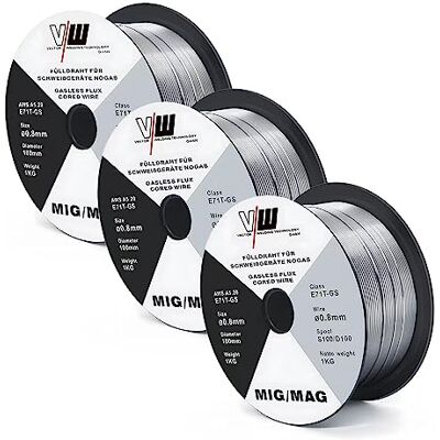 VECTOR WELDING Hilo de Soldar sin Gas 0,8 mm 1 kg, E71T-GS, 3 Unidades Hilo Tubular sin Gas, Bobina D100 Mandril de 16 mm, Baja Salpicadura, para Soldadoras MIG MAG VECTOR WELDING Hilo de Soldar sin Gas 0,8 mm 1 kg, E71T-GS, 3 Unidades Hilo Tubular sin Gas, Bobina D100 Mandril de 16 mm, Baja Salpicadura, para Soldadoras MIG MAG