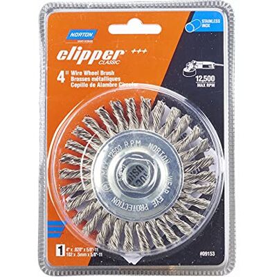 Symantec Cepillo de alambre, Clipper rueda de alambre de 4 pulgadas para amoladora angular, cepillo de alambre de acero inoxidable para limpieza, cepillo de metal de alambre anudado, paquete de 1 Symantec Cepillo de alambre, Clipper rueda de alambre de 4 pulgadas para amoladora angular, cepillo de alambre de acero inoxidable para limpieza, cepillo de metal de alambre anudado, paquete de 1