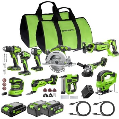 Greenworks 24V 10-Tool (Taladro, Destornillador impacto, circular, Sierra alternativa, Sierra de calar, Lijadora, Linterna, Herramienta multifunción, Clavadora, Amoladora angular) Batteries, Greenworks 24V 10-Tool (Taladro, Destornillador impacto, circular, Sierra alternativa, Sierra de calar, Lijadora, Linterna, Herramienta multifunción, Clavadora, Amoladora angular) Batteries,