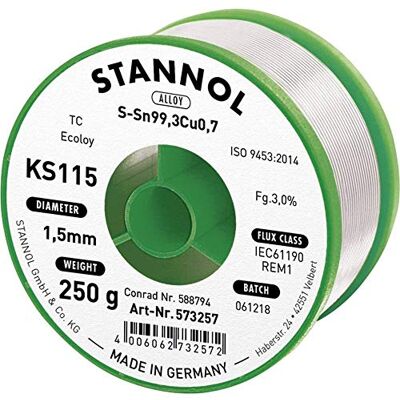 Hilo de soldar sin plomo Stannol KS115 1.5mm 250g Hilo de soldar sin plomo Stannol KS115 1.5mm 250g