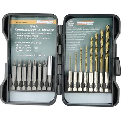 Mannesmann (6) Juego de bits y brocas, 16 pzas. Mannesmann (6) Juego de bits y brocas, 16 pzas.