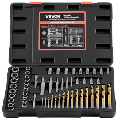 VEVOR Juego de Extractor de Tuercas y Tornillos Dañados 54 Piezas, con Brocas para Taladro, Adaptadores y Estuche de Almacenamiento, Acero 41xx, Herramientas para Sacar Pernos Rotos Oxidados Pintados VEVOR Juego de Extractor de Tuercas y Tornillos Dañados 54 Piezas, con Brocas para Taladro, Adaptadores y Estuche de Almacenamiento, Acero 41xx, Herramientas para Sacar Pernos Rotos Oxidados Pintados
