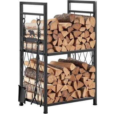 VEVOR Estante de Leña de 2 Niveles 455 x 330 x 765 mm con Herramientas para Chimenea, Cepillo, Pala, Atizador, Pinzas, Soporte de Metal para Leña Capacidad de 181,4 kg, Apilador para Fogatas VEVOR Estante de Leña de 2 Niveles 455 x 330 x 765 mm con Herramientas para Chimenea, Cepillo, Pala, Atizador, Pinzas, Soporte de Metal para Leña Capacidad de 181,4 kg, Apilador para Fogatas