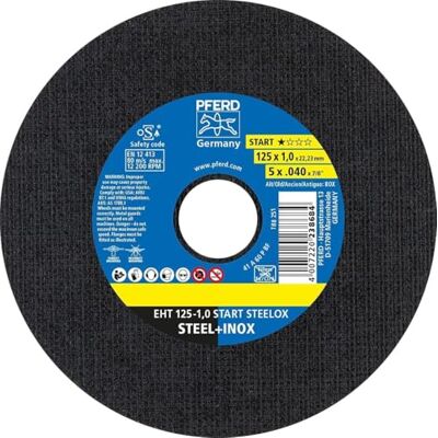 PFERD Discos de corte, 50 unidades, EHT 125 x 1,0 x 22,23 mm, línea recta Start STEELOX – para acero, acero inoxidable (INOX) PFERD Discos de corte, 50 unidades, EHT 125 x 1,0 x 22,23 mm, línea recta Start STEELOX – para acero, acero inoxidable (INOX)