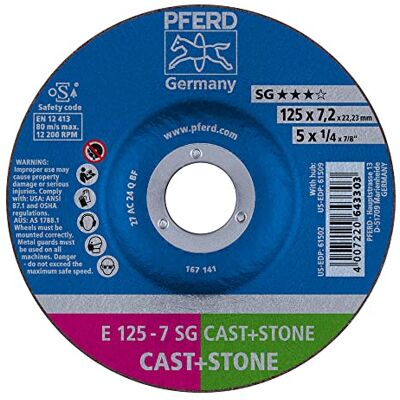 PFERD Disco de desbaste E, 2 unidades, 125 x 7,2 x 22,23 mm, acodado, línea de rendimiento SG CAST+STONE, , para hierro fundido y aleaciones de aluminio duras PFERD Disco de desbaste E, 2 unidades, 125 x 7,2 x 22,23 mm, acodado, línea de rendimiento SG CAST+STONE, , para hierro fundido y aleaciones de aluminio duras