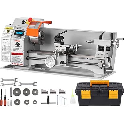 VEVOR Mini máquina de torno de metal, 7 pulgadas x 16 pulgadas, 800 W de precisión de sobremesa, 150-2500 RPM de velocidad continuamente variable, con caja de herramientas de portabrocas de metal de VEVOR Mini máquina de torno de metal, 7 pulgadas x 16 pulgadas, 800 W de precisión de sobremesa, 150-2500 RPM de velocidad continuamente variable, con caja de herramientas de portabrocas de metal de