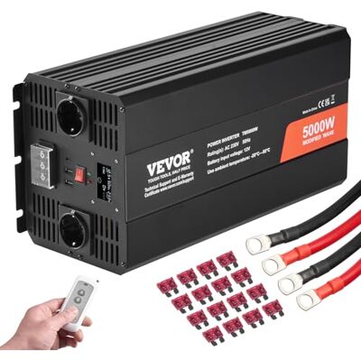 VEVOR Inversor de Corriente de Onda sinusoidal modificada inversor de Corriente de 5000 W CC 12 V a CA 230 V con 2 Salidas de CA, 2 Puertos USB, 1 Puerto Tipo C, Pantalla LCD y Control Remoto VEVOR Inversor de Corriente de Onda sinusoidal modificada inversor de Corriente de 5000 W CC 12 V a CA 230 V con 2 Salidas de CA, 2 Puertos USB, 1 Puerto Tipo C, Pantalla LCD y Control Remoto