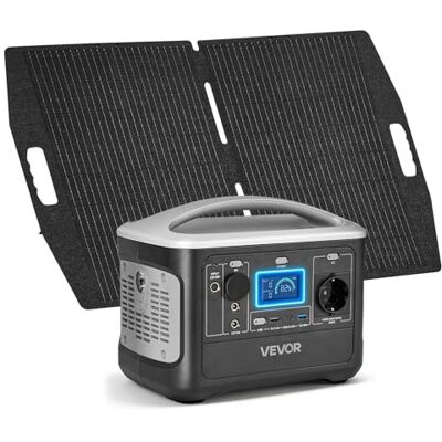 VEVOR Estación de Energía Portátil 600 W con Panel Solar de 100 W, Generador de Energía Batería de Respaldo LiFePO4 de 493 WH, con 7 Puertos de Salida para Hogar, Campamentos, Viajes en Autocaravana VEVOR Estación de Energía Portátil 600 W con Panel Solar de 100 W, Generador de Energía Batería de Respaldo LiFePO4 de 493 WH, con 7 Puertos de Salida para Hogar, Campamentos, Viajes en Autocaravana