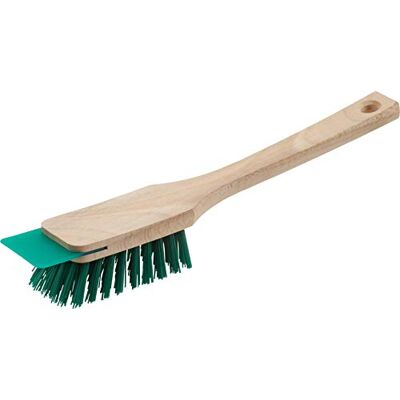 Meister Cepillo para cortacésped con raspador para cortacésped de empuje y paseo, cerdas de plástico robustas y mango largo de madera, cepillo de mano para limpieza de cortacésped Meister Cepillo para cortacésped con raspador para cortacésped de empuje y paseo, cerdas de plástico robustas y mango largo de madera, cepillo de mano para limpieza de cortacésped