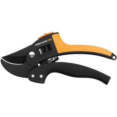 Fiskars Tijeras de podar con yunque para madera seca y dura, Diámetro de corte: 2,4 cm, Cuchillas de acero con cubierta antiadherente, Longitud: 19 cm, Negro/Naranja, PowerStep, P83, Fiskars Tijeras de podar con yunque para madera seca y dura, Diámetro de corte: 2,4 cm, Cuchillas de acero con cubierta antiadherente, Longitud: 19 cm, Negro/Naranja, PowerStep, P83,