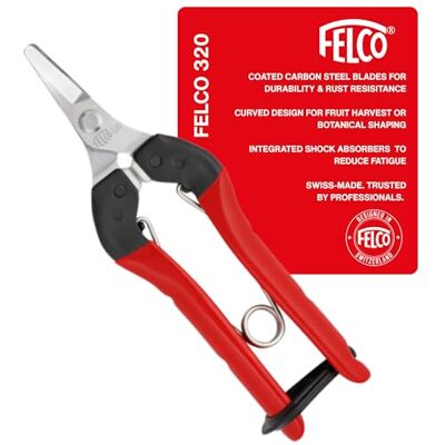 FELCO 320 Tijeras de cosecha (para tallos de frutas, flores y verduras, tijeras compactas con mangos de acero, hoja curva, para diestros y zurdos, longitud 154 mm) FELCO 320 Tijeras de cosecha (para tallos de frutas, flores y verduras, tijeras compactas con mangos de acero, hoja curva, para diestros y zurdos, longitud 154 mm)