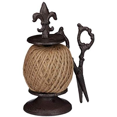 Relaxdays Soporte Ovillo Vintage con Cordel Jardinería y Tijeras, Hierro Fundido, Marrón Oscuro, 22,5 x 10 x 12 cm Relaxdays Soporte Ovillo Vintage con Cordel Jardinería y Tijeras, Hierro Fundido, Marrón Oscuro, 22,5 x 10 x 12 cm