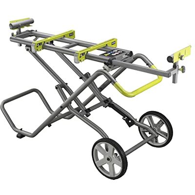 Ryobi Mesa Universal con Ruedas para Ingletadora Altura y Anchura Ajustables con Palanca, Plegable, para Almacenamiento Horizontal con la Sierra Montada Extensión Máxima 279cm RLSW01 Ryobi Mesa Universal con Ruedas para Ingletadora Altura y Anchura Ajustables con Palanca, Plegable, para Almacenamiento Horizontal con la Sierra Montada Extensión Máxima 279cm RLSW01