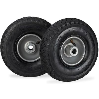 Relaxdays Juego de Dos Ruedas de Carretilla, 3.00-4, hasta 100kg, Llanta de Acero, 260 x 85 mm, Negro-Gris Relaxdays Juego de Dos Ruedas de Carretilla, 3.00-4, hasta 100kg, Llanta de Acero, 260 x 85 mm, Negro-Gris