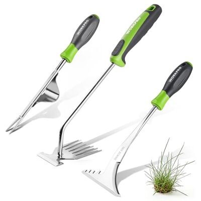 WORKPRO Set Desmalezadora 3 Piezas – Herramientas Jardinería con Mango Ergonómico Plástico Removedor Maleza, Rasqueta para Grietas & Azada Manual Acero Inoxidable para Jardín, Macizo y Césped WORKPRO Set Desmalezadora 3 Piezas – Herramientas Jardinería con Mango Ergonómico Plástico Removedor Maleza, Rasqueta para Grietas & Azada Manual Acero Inoxidable para Jardín, Macizo y Césped