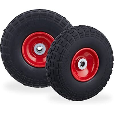 Relaxdays 2 Ruedas de Carro, Antipinchazos, Macizas, 4.10/3.50-4", Eje de 16 mm, hasta 150 kg, 260x85mm, Negro/Rojo Relaxdays 2 Ruedas de Carro, Antipinchazos, Macizas, 4.10/3.50-4", Eje de 16 mm, hasta 150 kg, 260x85mm, Negro/Rojo
