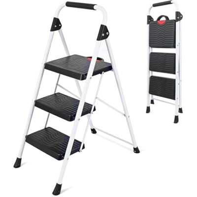 Sekey Escalera 3 Peldaños Plegable, Escalera con Marco de Acero Resistente, Superficies de Plástico Antideslizantes, en Hogar y Cocina, Homologada SGS EN131-2 y 14183, Soporta hasta 150 kg Sekey Escalera 3 Peldaños Plegable, Escalera con Marco de Acero Resistente, Superficies de Plástico Antideslizantes, en Hogar y Cocina, Homologada SGS EN131-2 y 14183, Soporta hasta 150 kg