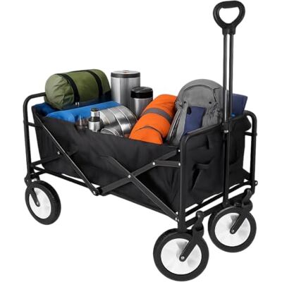 Amig Carro Plegable Todoterreno Tela Impermeable Color Negro Ruedas de Ø20cm 360º Carga máx. 100kg Carrito de Camping, Playa y Jardín Amig Carro Plegable Todoterreno Tela Impermeable Color Negro Ruedas de Ø20cm 360º Carga máx. 100kg Carrito de Camping, Playa y Jardín