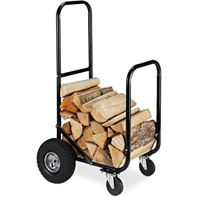 Relaxdays Carro Leña con 4 Ruedas, Leñero Acero, Portaleños para hasta 60kg, para Transportar y Almacenar Leños, Negro Relaxdays Carro Leña con 4 Ruedas, Leñero Acero, Portaleños para hasta 60kg, para Transportar y Almacenar Leños, Negro