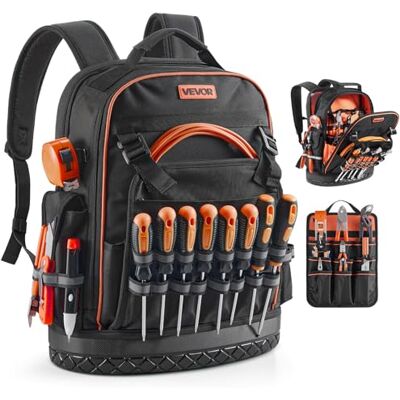 VEVOR Mochila para Herramientas, Mochila de Trabajo 365 x 195 x 470 mm con 64 Bolsillos, Compartimento para Portátil y Base Moldeada, Organizador de Herramientas para Electricistas, Reparadores VEVOR Mochila para Herramientas, Mochila de Trabajo 365 x 195 x 470 mm con 64 Bolsillos, Compartimento para Portátil y Base Moldeada, Organizador de Herramientas para Electricistas, Reparadores