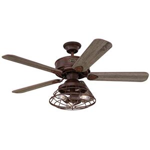 Westinghouse 72205 Ventilador de techo Barnett para interior de madera de granero, 122 cm, juego de iluminación LED regulable con pantalla tipo jaula, control remoto incluido Westinghouse 72205 Ventilador de techo Barnett para interior de madera de granero, 122 cm, juego de iluminación LED regulable con pantalla tipo jaula, control remoto incluido