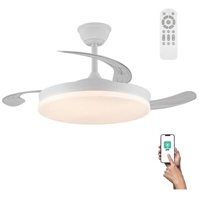 wonderlamp Ventilador de techo con aspas retrácil LED Covery Evo, Ventilador de techo con Luz y Smart con APP y Mando a distancia, 72W Memoria de encendido, 3 CCT, Intensidad Regulable, Silencioso wonderlamp Ventilador de techo con aspas retrácil LED Covery Evo, Ventilador de techo con Luz y Smart con APP y Mando a distancia, 72W Memoria de encendido, 3 CCT, Intensidad Regulable, Silencioso