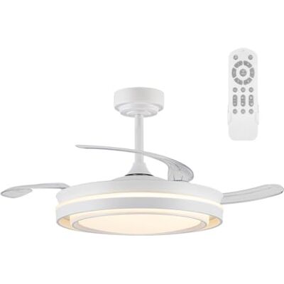 wonderlamp Ventilador de techo con luz y mando, Aspas retráctiles Bonalso 72W CCT Dim 3000-4000 6000 K IP20 wonderlamp Ventilador de techo con luz y mando, Aspas retráctiles Bonalso 72W CCT Dim 3000-4000 6000 K IP20