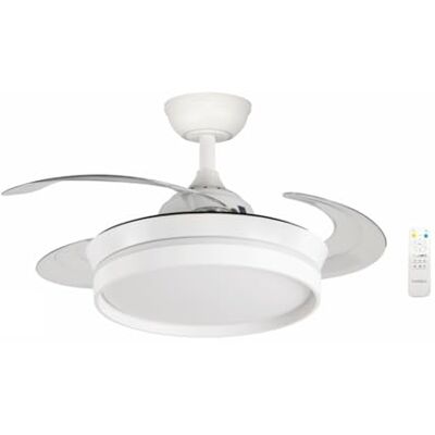 Bastilipo Blanco, Ventilador techo de 4 palas retractiles 40cm, motor DC 30W, mando a distancia, Luz LED 3 colores 28W, FALESIA COMPACT Bastilipo Blanco, Ventilador techo de 4 palas retractiles 40cm, motor DC 30W, mando a distancia, Luz LED 3 colores 28W, FALESIA COMPACT