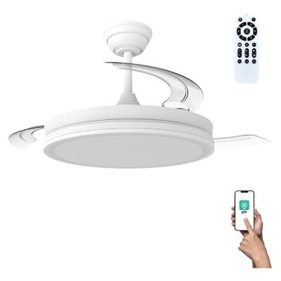 wonderlamp Ventilador de Techo aspas retráctiles silencioso, con MODO LUZ NOCHE, Smart con APP o mando a distancia, Luz LED Dimmable 3CCT 60W Astra Evo Blanco, Motor DC, 6 Velocidades Ø106 wonderlamp Ventilador de Techo aspas retráctiles silencioso, con MODO LUZ NOCHE, Smart con APP o mando a distancia, Luz LED Dimmable 3CCT 60W Astra Evo Blanco, Motor DC, 6 Velocidades Ø106